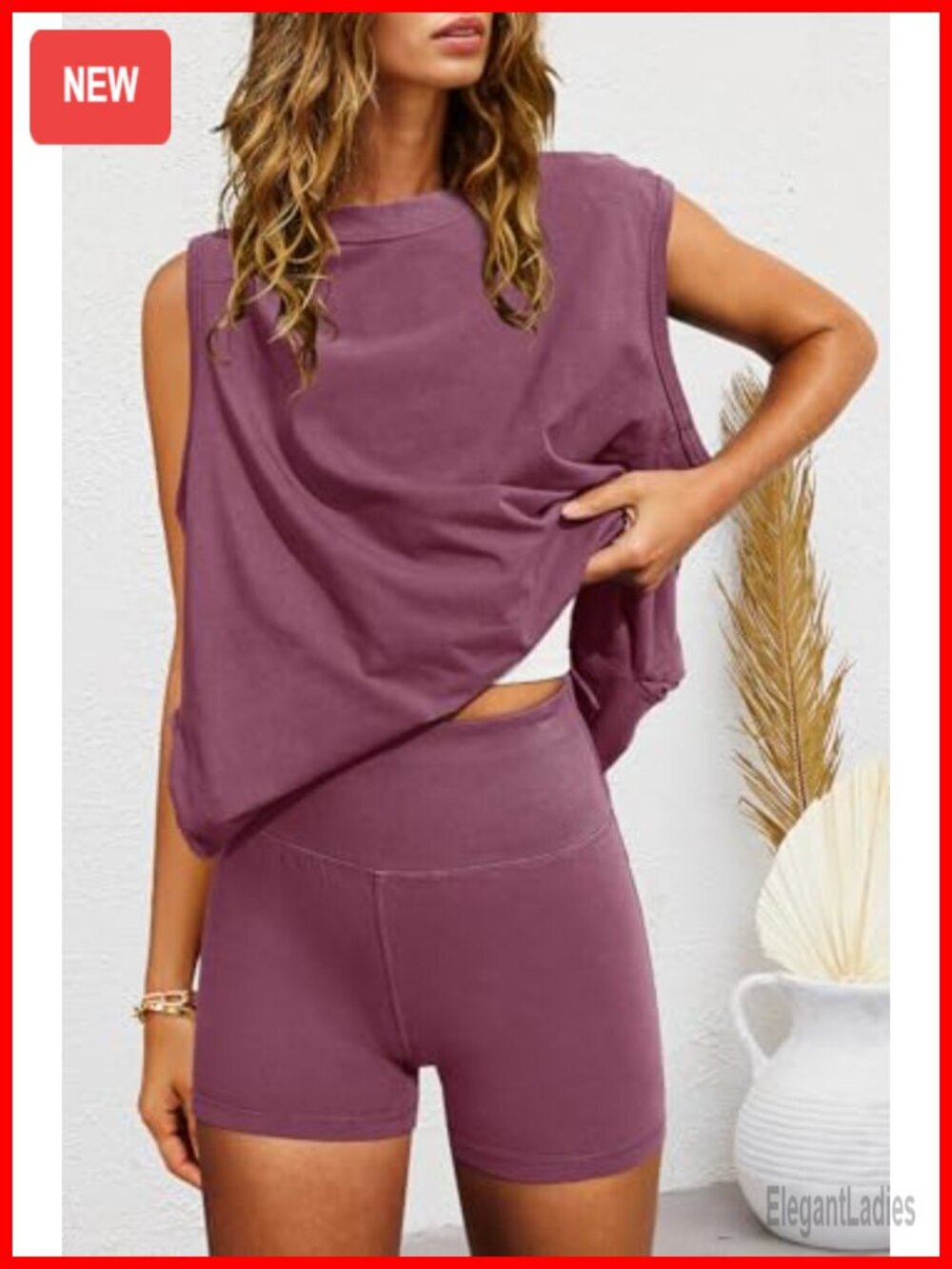 2 Piece Matching Lounge Set with Tunic Top and Biker Shorts - Picture 4 of 6